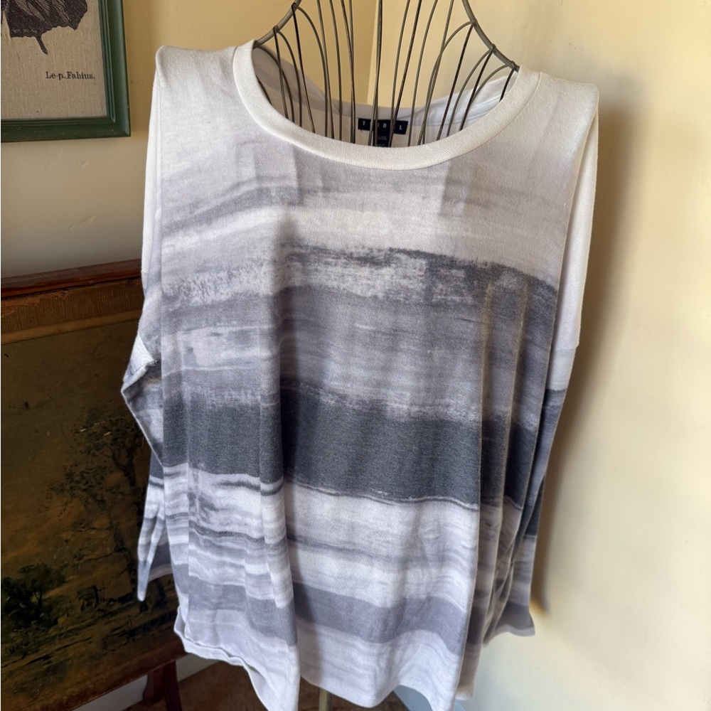 Tribal Gray and White Striped Sweater